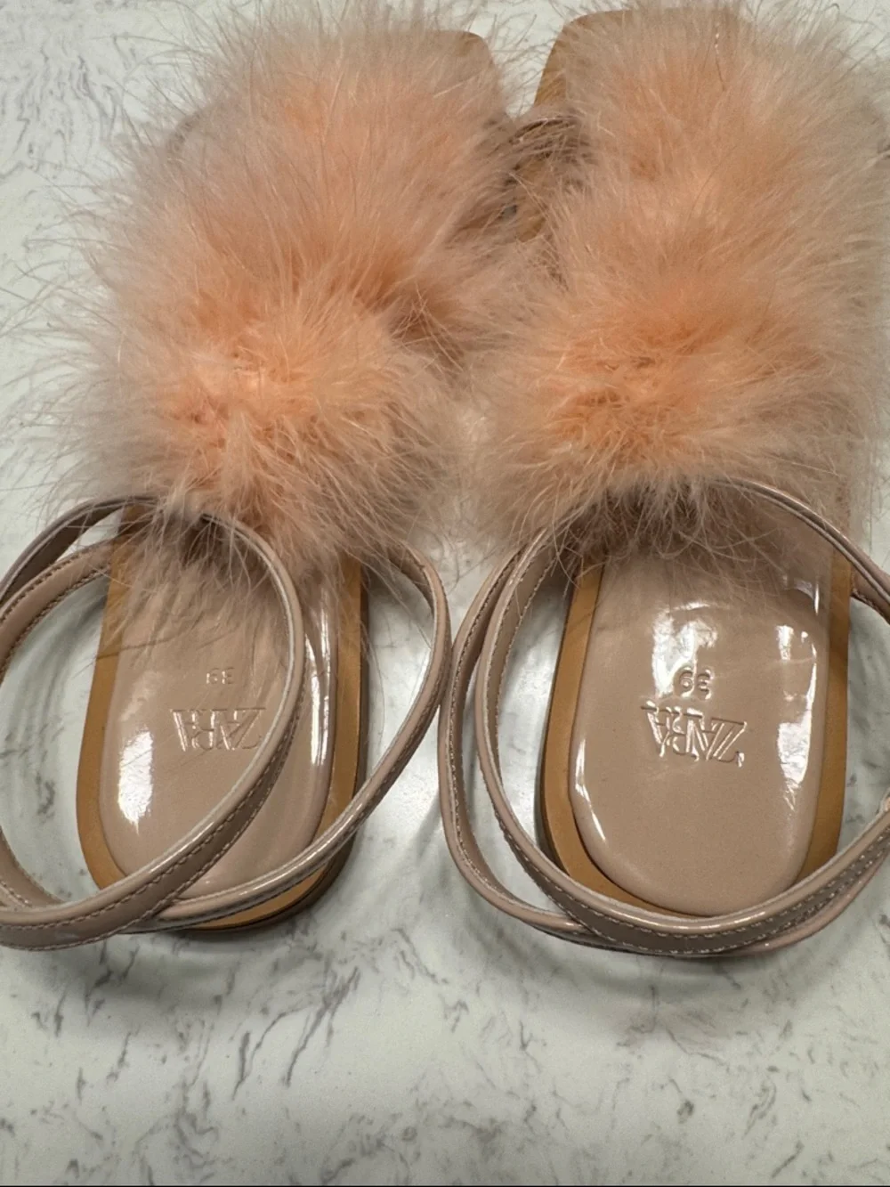 Zara Peach Feather Strap Sandals - Picture 3 of 3